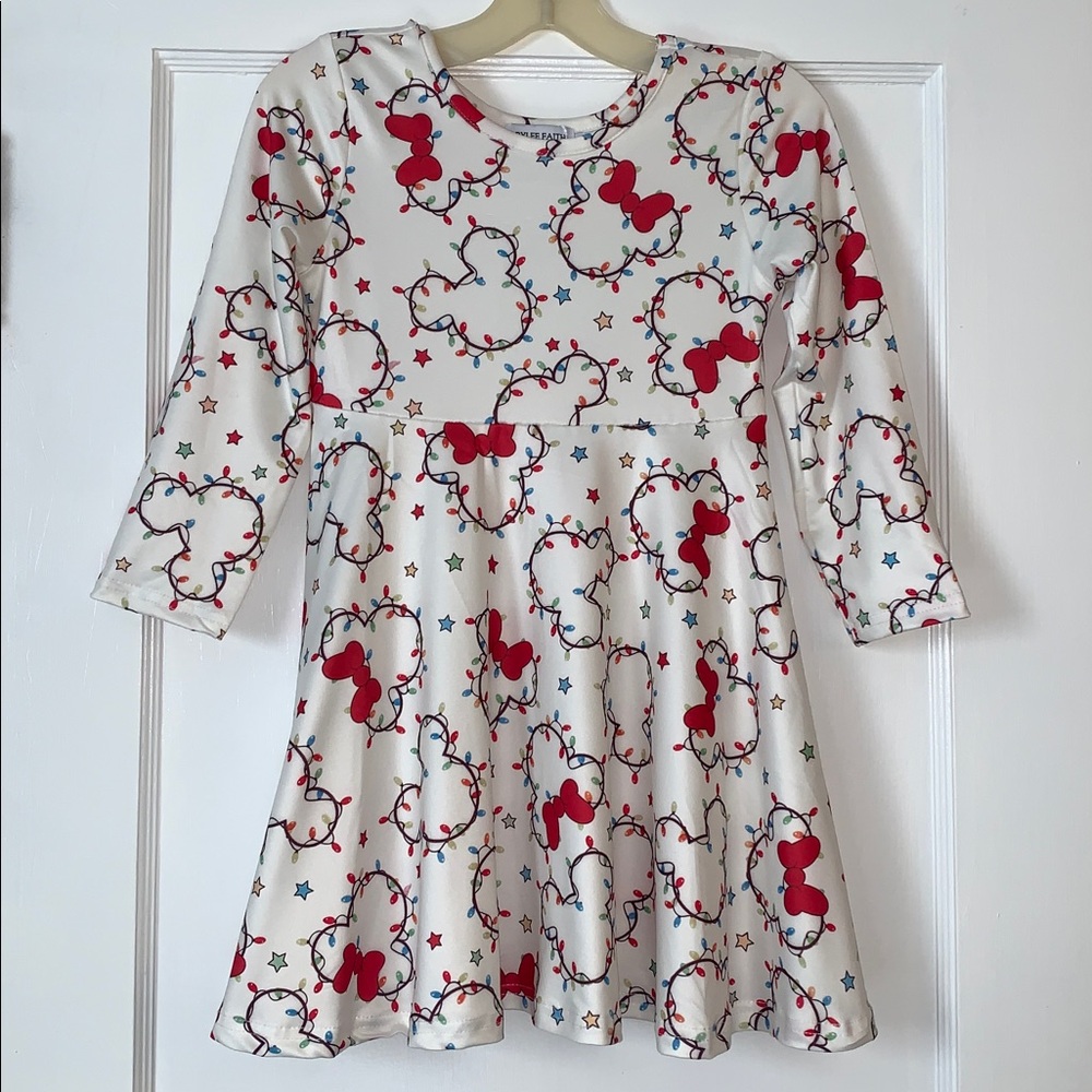 NWT Disney Christmas Lights Holiday Dress Rylee Faith 5 Minnie Mickey Design